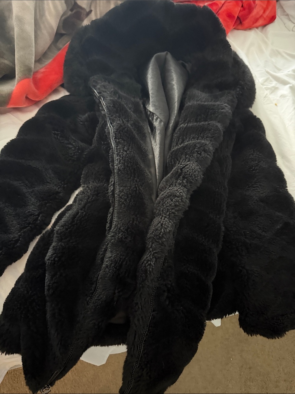 Fox Black Plush Teddy Jacket with Hood